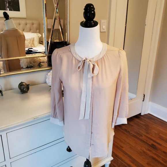 T.Babaton Silk Blush Blouse with Tie - Picture 1 of 3